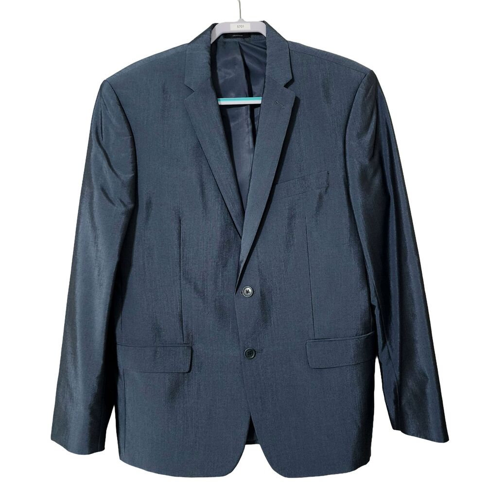 John Varvatos Star USA Sharkskin Blazer Mens 44R Blue 2 Button Poly Rayon EUC